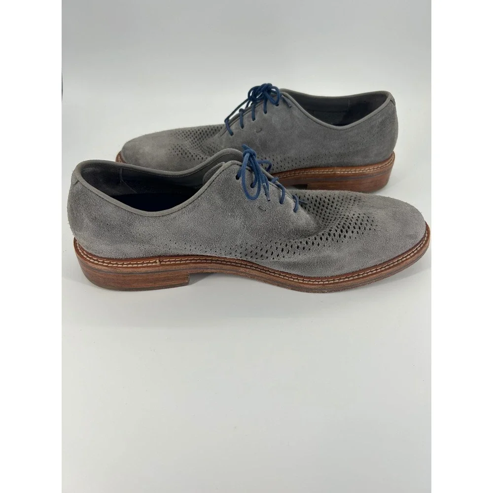 Cole Haan Grand.ØS Gray Suede Perforated Oxford Dress Shoes Men's 10.5M